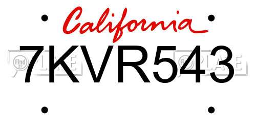 7KVR543 California License Plate