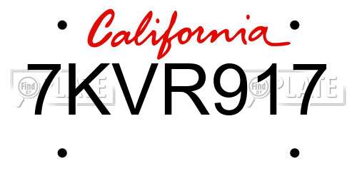 7KVR917 California License Plate