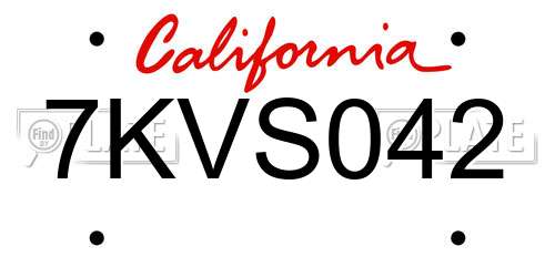 7KVS042 California License Plate