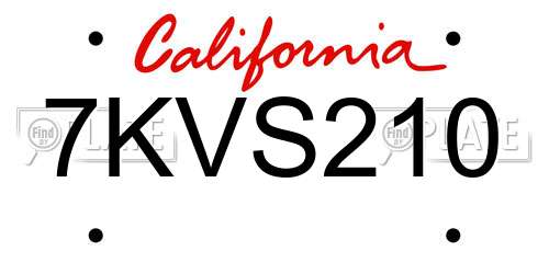 7KVS210 California License Plate