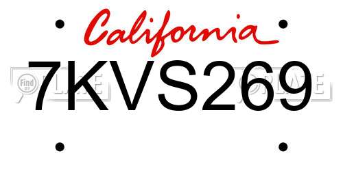 7KVS269 California License Plate