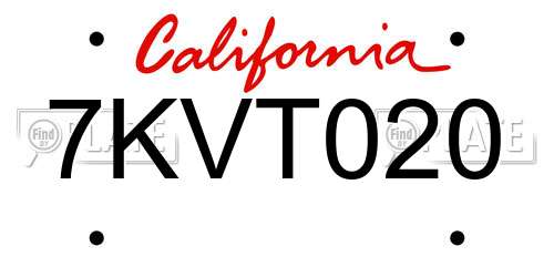 7KVT020 California License Plate