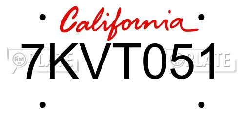 7KVT051 California License Plate