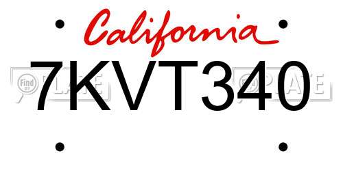 7KVT340 California License Plate
