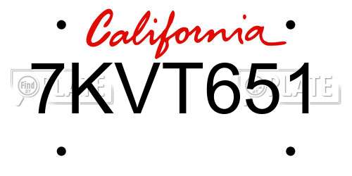 7KVT651 California License Plate