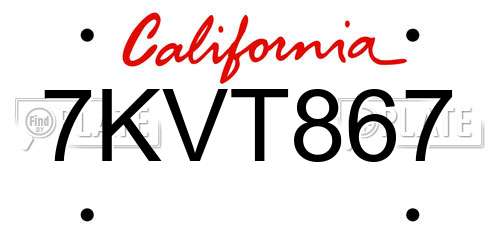 7KVT867 California License Plate