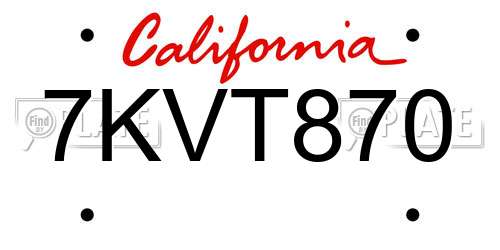 7KVT870 California License Plate