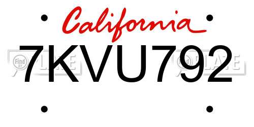 7KVU792 California License Plate