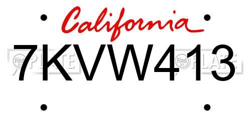 7KVW413 California License Plate