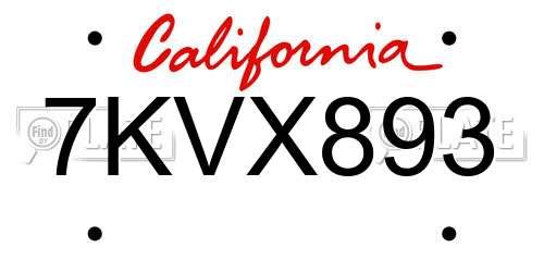 7KVX893 California License Plate
