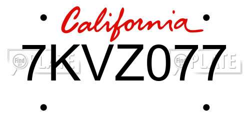 7KVZ077 California License Plate