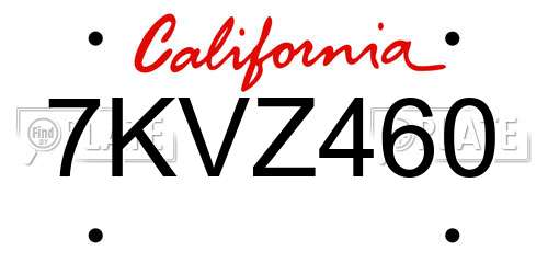 7KVZ460 California License Plate