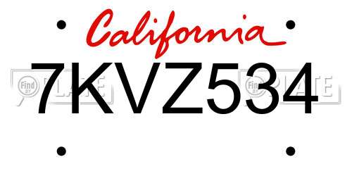 7KVZ534 California License Plate