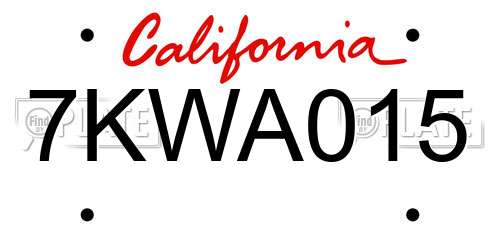 7KWA015 California License Plate
