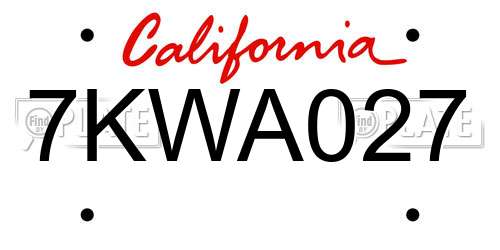 7KWA027 California License Plate