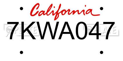 7KWA047 California License Plate