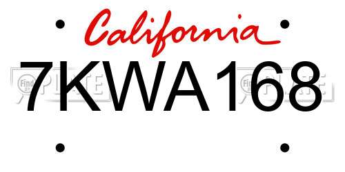 7KWA168 California License Plate