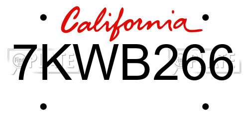 7KWB266 California License Plate