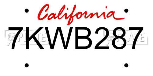 7KWB287 California License Plate