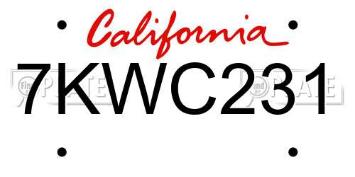 7KWC231 California License Plate