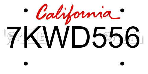7KWD556 California License Plate