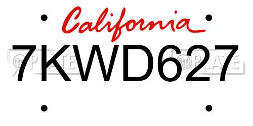 7KWD627 California License Plate