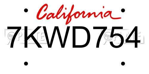7KWD754 California License Plate