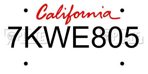 7KWE805 California License Plate