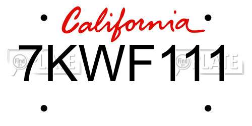 7KWF111 California License Plate