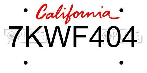 7KWF404 California License Plate