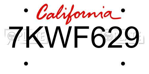 7KWF629 California License Plate