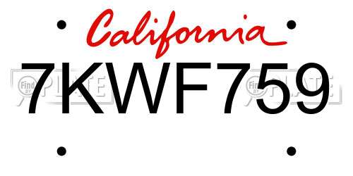 7KWF759 California License Plate