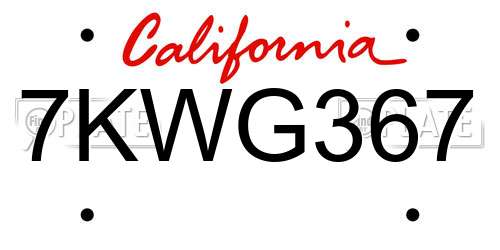 7KWG367 California License Plate