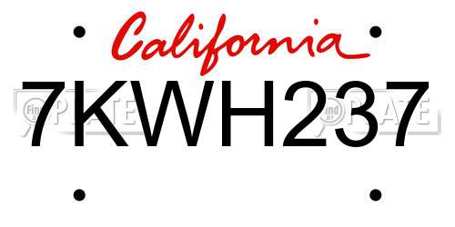 7KWH237 California License Plate