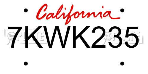7KWK235 California License Plate