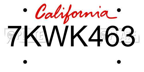 7KWK463 California License Plate