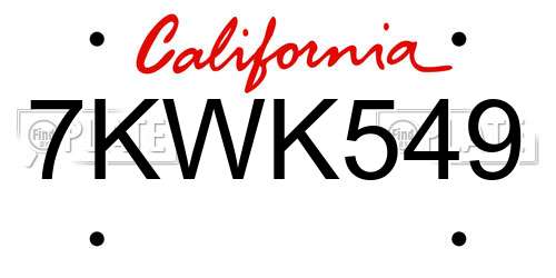 7KWK549 California License Plate