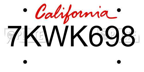 7KWK698 California License Plate