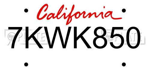 7KWK850 California License Plate