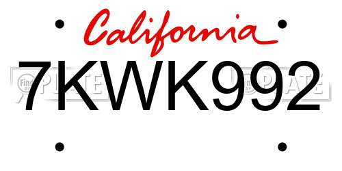 7KWK992 California License Plate