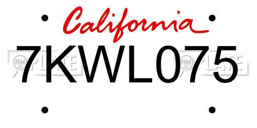 7KWL075 California License Plate