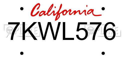 7KWL576 California License Plate