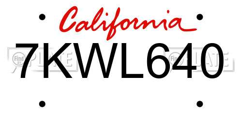 7KWL640 California License Plate