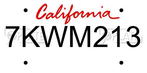 7KWM213 California License Plate