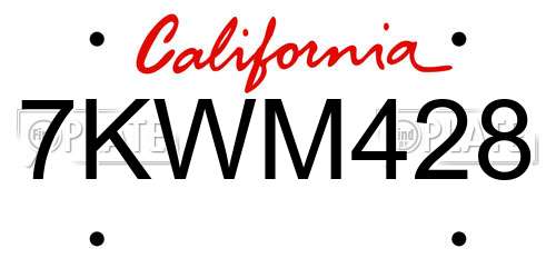 7KWM428 California License Plate