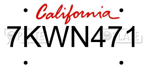 7KWN471 California License Plate