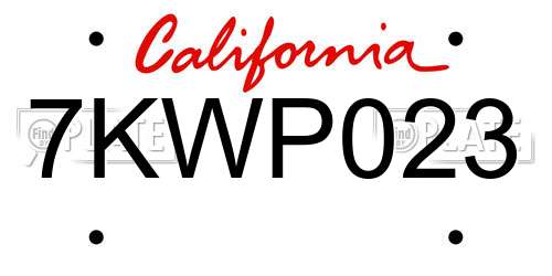 7KWP023 California License Plate