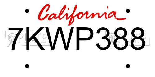 7KWP388 California License Plate