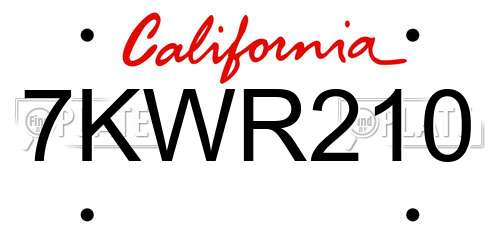 7KWR210 California License Plate