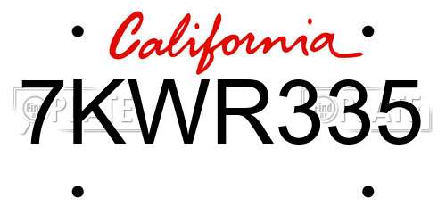 7KWR335 California License Plate